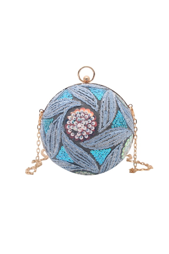 Vintage Sequin Globe Clutch Bag for Women, Elegant Evening Box Bag - Lock Closure Crossbody Bag with Artistic Embroidery for Parties & Daily Looks