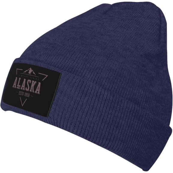 Vintage Series - Alaska Est 1959 Beanie Hats for Women Men Black Skull Cap Knit Slouchy Stocking Hats Beanie Cap