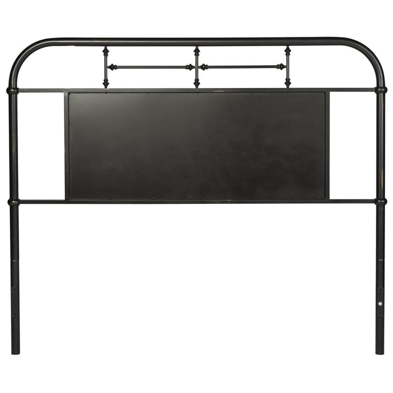 Vintage Black Metal King Headboard with Turned Spindles