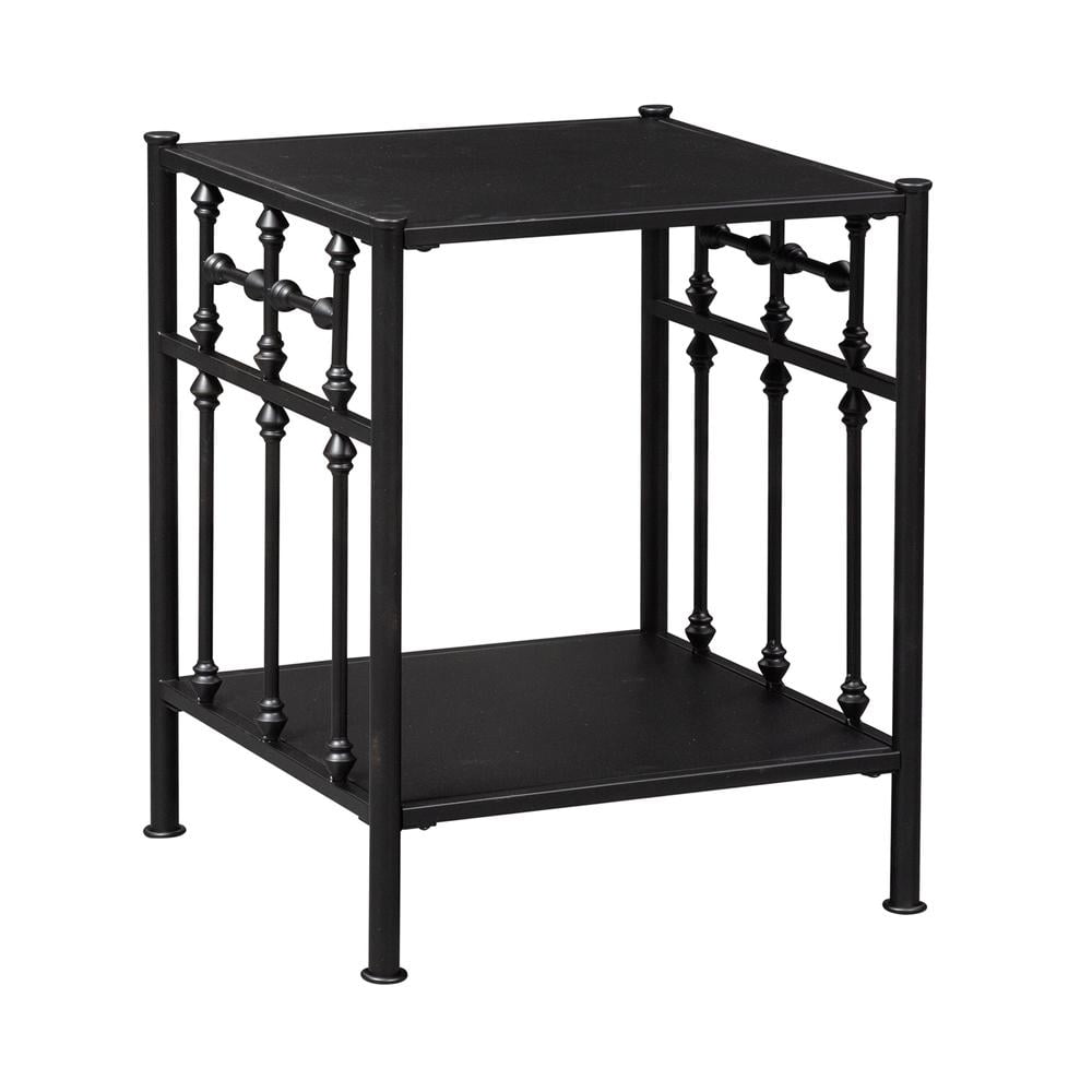 Vintage Black Metal Open Nightstand with Turned Spindles