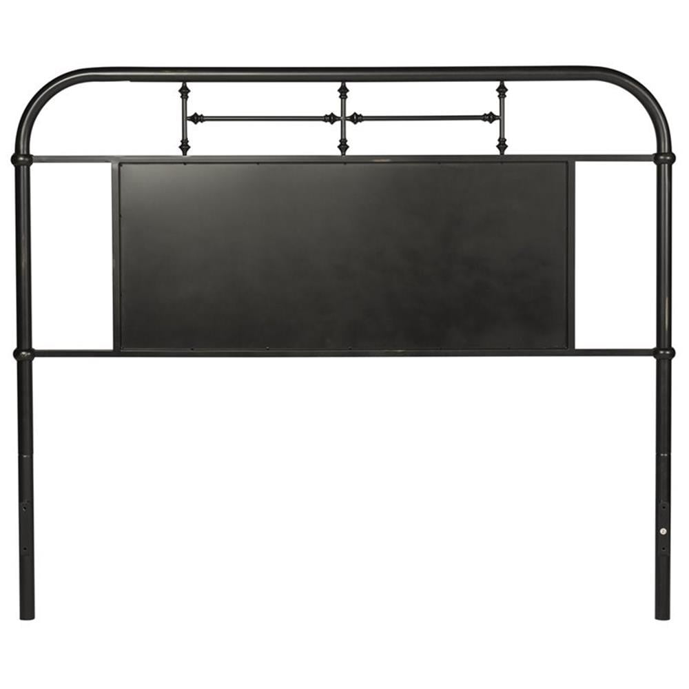 Vintage Black Metal Queen Headboard with Accent Panel