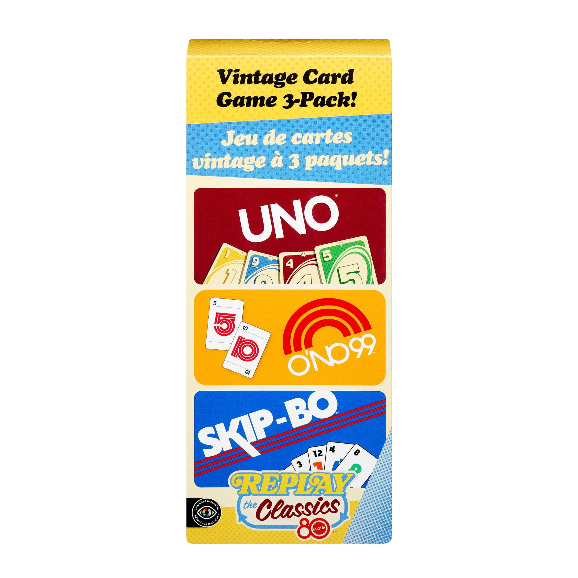 Vintage Set with 3 Card Games, UNO, O'NO 99 & Ski-Bo for Kid