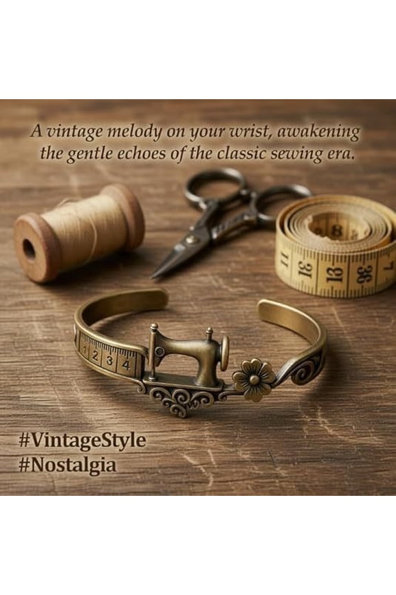 Vintage Sewing Bracelet with Tape Measure Detail, Floral Decoration, Adjustable Handcrafted Jewelry Gift for Sewing Enthusiasts & Craft Lovers