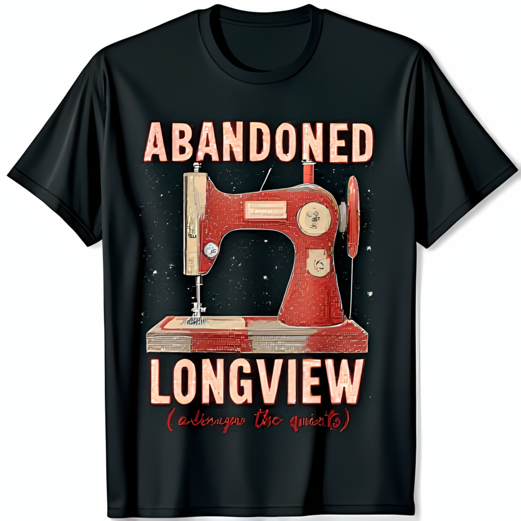 Vintage Sewing Machine Black TShirt Design with Abandoned Longview