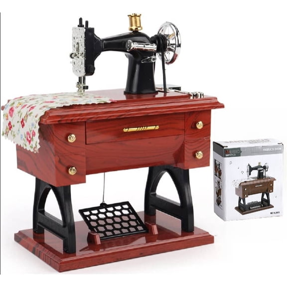 Vintage Sewing Machine Music Box, Hand-Crank Mechanical Musical Box, Retro Treadle Sewing Machine Design, No Battery Required, Table Desk Decor