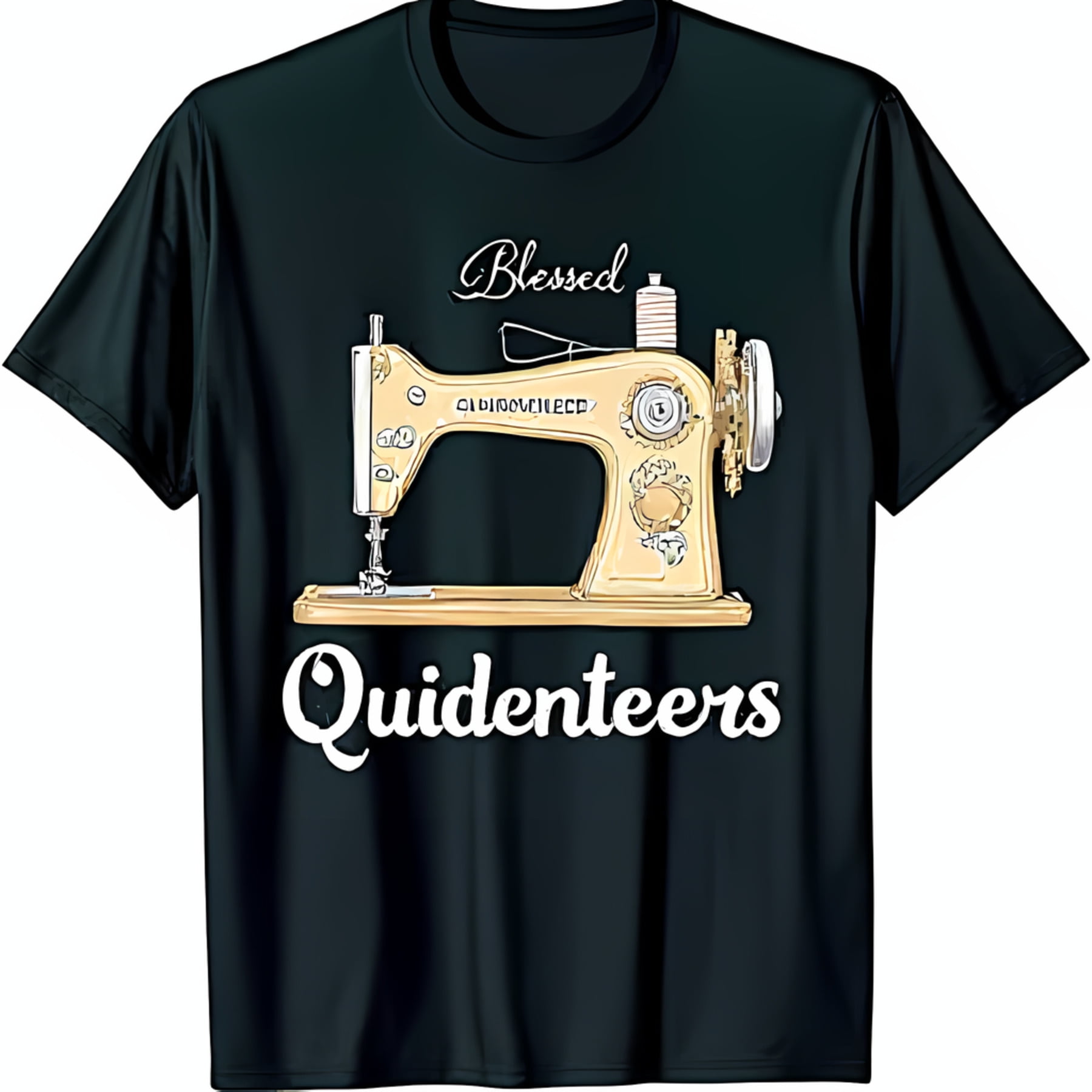 Vintage Sewing Machine & Spool of TShirt Blessed Quidententeers Design