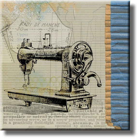 Vintage Sewing Machine Wheeler & Wilson Picture on Stretched Canvas, Wall Art Dcor, Ready to Hang