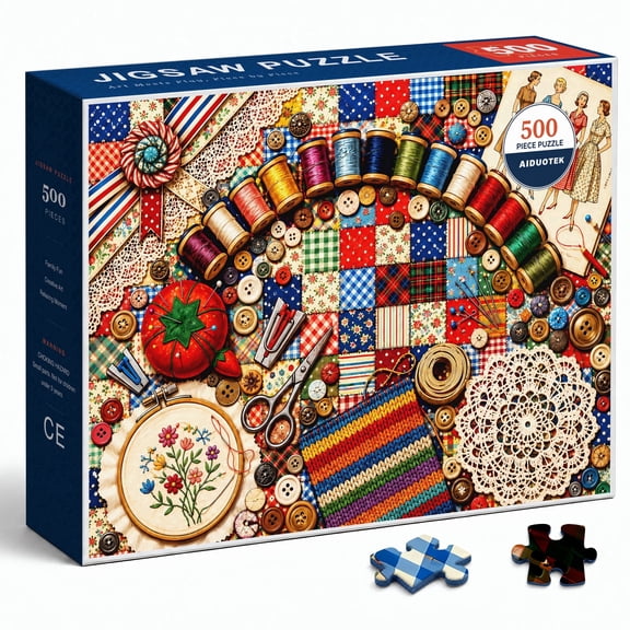 AIDUOTEK 500 Piece Paper Jigsaw Puzzle for Adults, Sewing Patchwork Table, Ages 14+