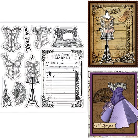 Vintage Sewing Transparent Stamp for DIY Scrapbooking and Card Making - 150x150mm (5.9x5.9 inches)