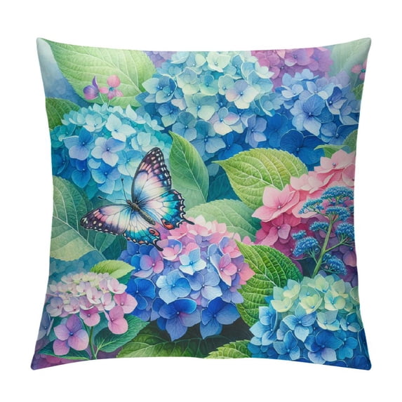 Vintage Shabby Chic French Floral Butterfly Hydrangea Throw Pillow Covers Soft Velvet Pillowcase for Bedroom Aesthetic Cushion Cover Living Room for Sofa Couch Bed Car Dormitory Home Decor