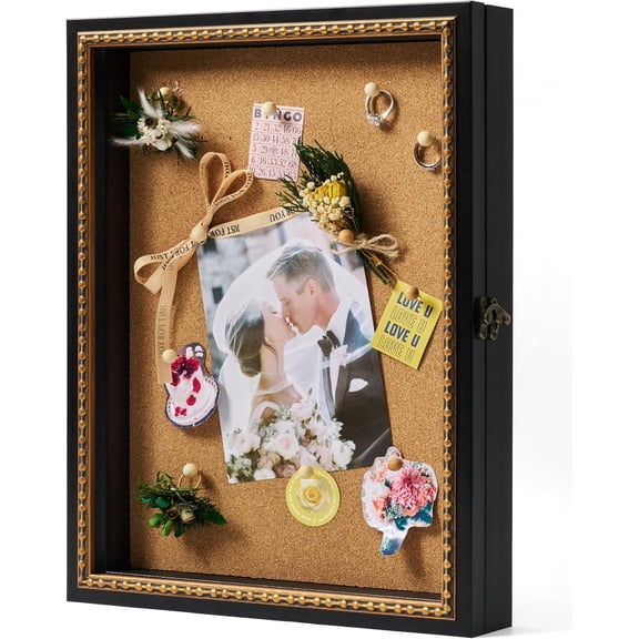 Vintage Shadow Box Frame 12x16 for Memorabilia 3D Keepsakes, Deep Memory Display Case Framed Wall Art for Home Office Decor, Unique Gift for Baby Shower Wedding Anniversary Graduation (Black)
