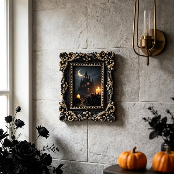 Vintage Shadow Box Picture Frame, Gothic Black Gold Embossed Deep Display Frame with Glass Front and Hanging Hardware, for Dried Flower Wall Decor and Memorabilia Shadowbox, B