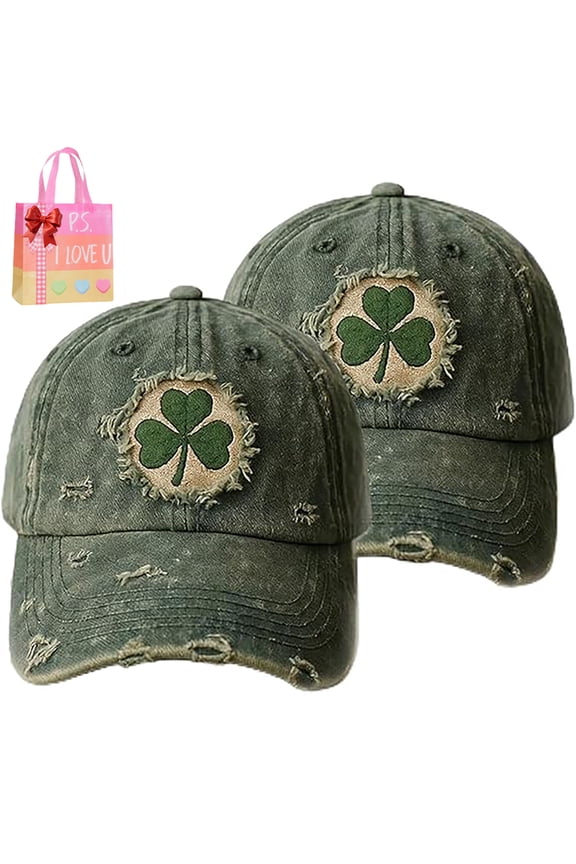 Vintage Shamrock Baseball Cap, St. Patrick's Holiday Party Green Shamrock Hat, Lucky Clover Trucker Cap (2PCS)