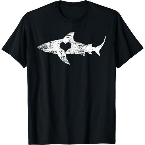 Vintage Shark Silhouette Hammerhead Shark Tiger Shark Heart T-Shirt