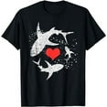 thumbnail image 1 of Vintage Shark Silhouette Hammerhead Shark Tiger Shark Heart T-Shirt, 1 of 3