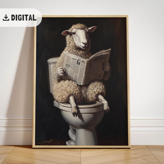 Vintage Sheep Bathroom Poster, Quirky Tet Wall Art Sheep Pooping Wall Decor Restroom Decoration Sheep Wc Art Maximalist, Unframed Poster Size 8x12