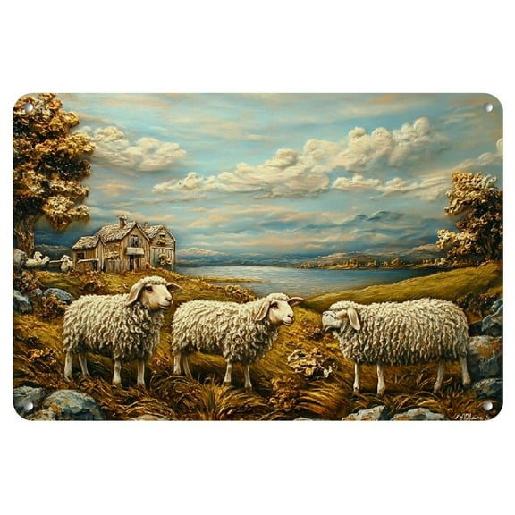 Vintage Sheep Iron Wall Art Sign (12x8") - Perfect for Garage, Cafe, Bar, or Living Room Decor, 2D, Perfect for Room Decor