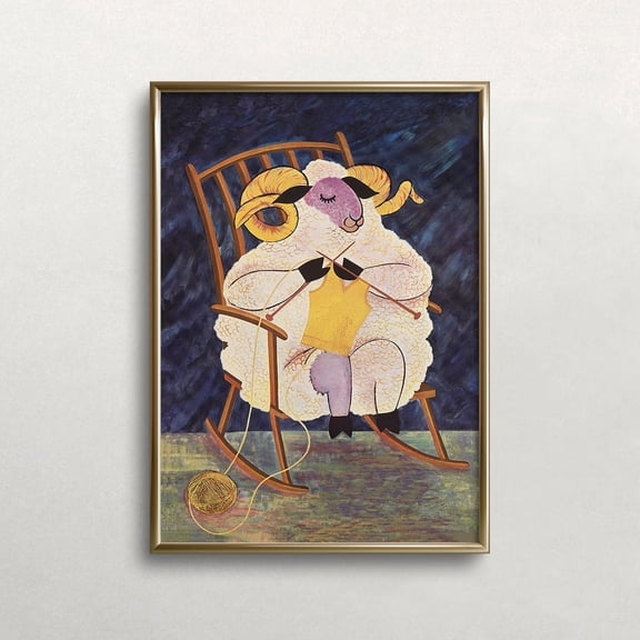 Vintage Sheep Knitting Print: Retro Farmhouse Wall Art UNFRAMED PAPER POSTER, Home Decor
