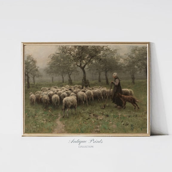 Vintage Sheep, Modern Farmhouse Wall Art, Cottage Decor Landscape Poster, Farm Animal Wall Art, Nursery Decor, 871, Unframed Canvas Size 12x18