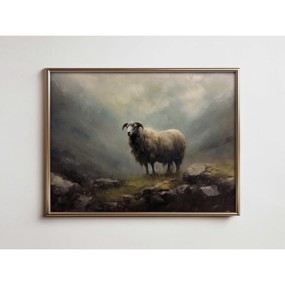Vintage Sheep, Moody Rustic Farmhouse Art Home Decor #2698, 8x12 UNFRAMED