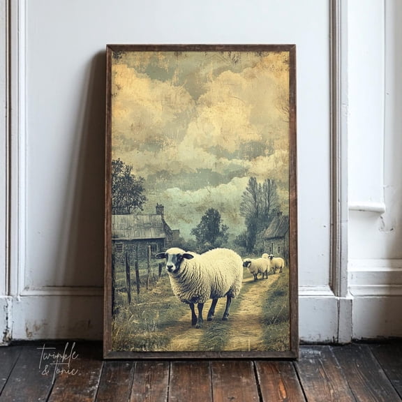 Vintage Sheep Pastoral Rustic Nursery Art Dark Academia Antique Cottagecore Decor Moody Print