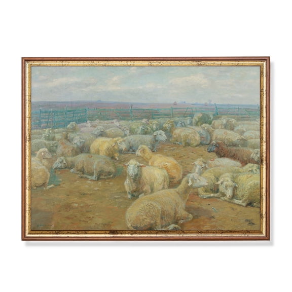 Vintage Sheep Poster Rustic Country Landscape Art Unframed Paper Print