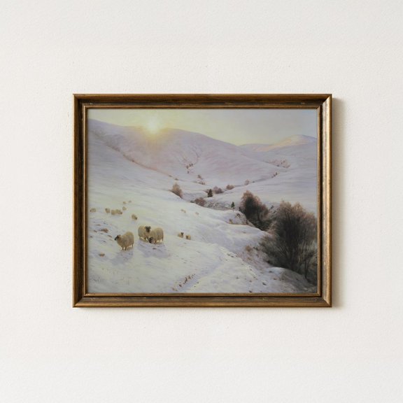 Vintage Sheep Snow Pastoral Cottage Decor Wall Art