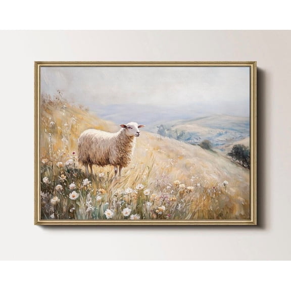 Vintage Sheep Spring Meadow Farmhouse Poster, 8x12 UNFRAMED