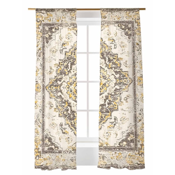 Vintage Sheer Curtains 2 Panels Set Abstract Brown Bohemian Farmhouse Tribal Lihgt Filtering Rod Pocket Voile Drape, Semi Sheer Window Curtains for Bedroom Living Room, 52"x96"