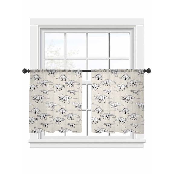Vintage Sheer Curtains 2 Panels Set Hand-painted Dinosaur Pattern Primitive Animals Linen Sheer Window Curtains Light Filtering Rod Pocket Voile Drapes for Bedroom Living Room 52"x54"