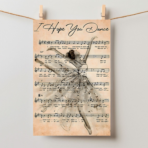 Vintage Sheet Music Theme Ballerina I Hope You Dance Wall Art, Unframed Paper Poster 8x10in