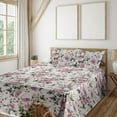 thumbnail image 1 of Ambesonne Vintage Fitted & Flat Sheet with Shams 4 Pcs Set, Blooming Love Flowers Print, Queen, Army Green and Pastel Pink, 1 of 5