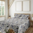 thumbnail image 1 of Ambesonne Vintage Fitted & Flat Sheet with Shams 4 Pcs Set, Brush Strokes Retro Flowers, Queen, Ceil Blue and Pale Brown, 1 of 5