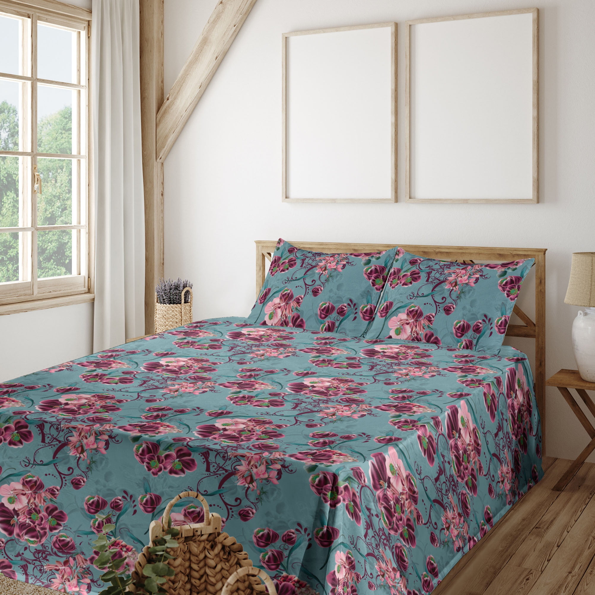 Magenta Pale Lilac Indigo Microfiber King Sheet Set