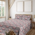 thumbnail image 1 of Ambesonne Vintage Fitted & Flat Sheet with Shams 4 Pcs Set, Roses on Muted Polka Dots, Calking, Taupe Grey Coral Blush, 1 of 5