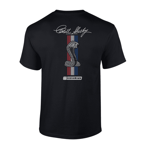 Vintage Shelby Cobra Snake Racing Stripes Front and Back Automotive Design Short Sleeve Adult Graphic T-Shirt-Black-large