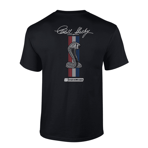 Vintage Shelby Cobra Snake Racing Stripes Front and Back Automotive Design Short Sleeve Adult Graphic T-Shirt-Black-xxxl