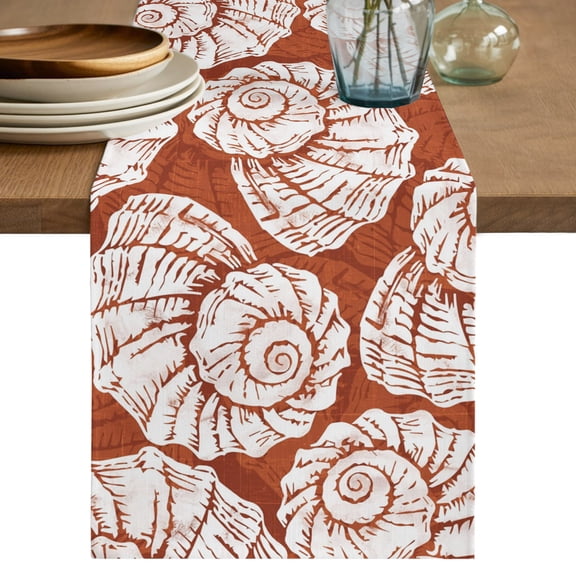Vintage Shell Burnt Orange Short Table Runner 36 Inches Long,Summer Ocean Coastal Cotton Linen Table Runners Dresser Scarves,Fabric Tabletop Scarf Furniture Cover for Home Dinner Party Decor 13"x36"