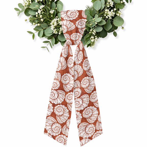 Vintage Shell Burnt Orange Wreath Sash for Front Door, Summer Ocean Coastal Wreath Bow Accent for Fall Christmas Holiday Door Decor, Ribbon Sash for Wreaths, Porch Home Decoration