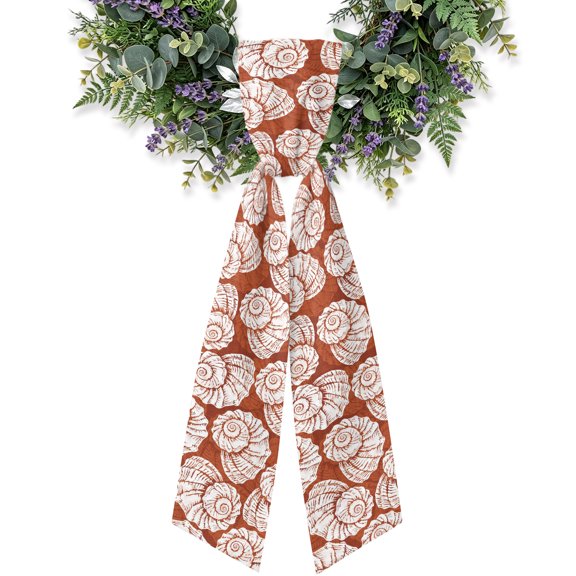 Vintage Shell Burnt Orange Wreath Sash for Front Door, Summer Ocean Coastal Wreath Bow Holiday Garland Ribbon Wreath Accessories for Home Yard Porch Doorway Fall Christmas Decorations Gifts