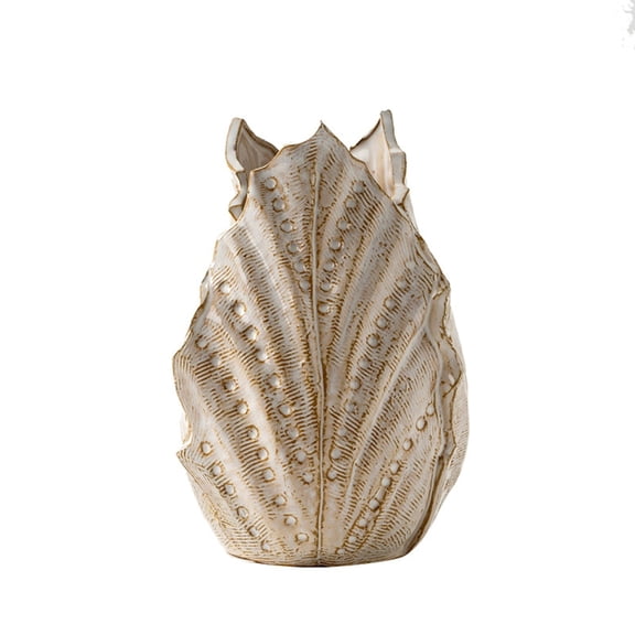 Vintage Shell Shaped Ceramic Vase Distressed Matte Finish Ideal For Coastal Themed Home Living Room Dining Table Entryway And Mantel Decor