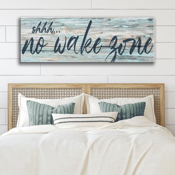 Vintage Shhh No Wake Zone Sign Poster Print Blue Beige Wood Grain Canvas Painting Lakehouse Wall Art For Living Room Bedroom Decor Unframed