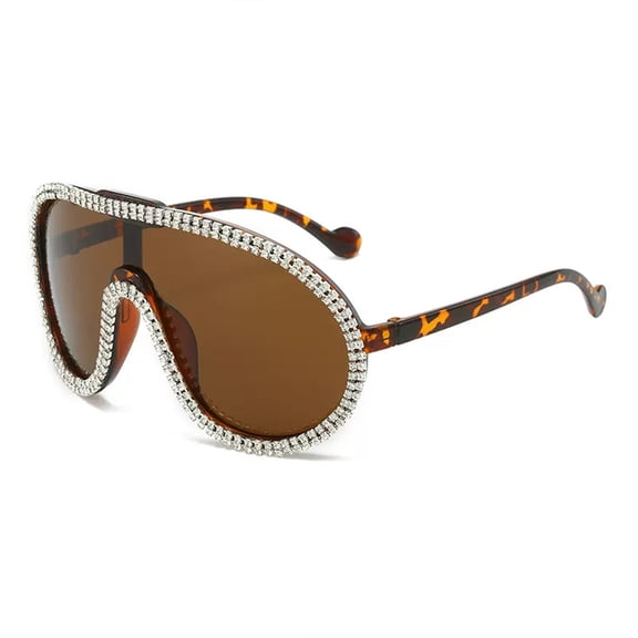 Vintage Shield Sunglasses, Tortoise Frame with Rhinestones & Brown Lenses