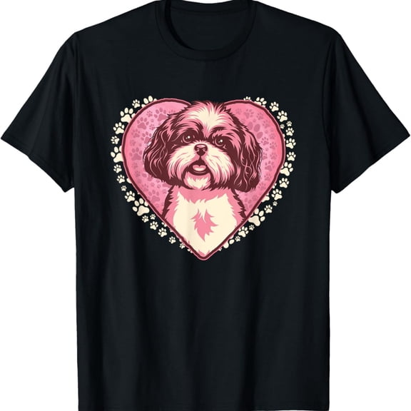 Vintage Shih Tzu Dog Gift Lovely Puppy Doggy In Heart Paws T-Shirt for Wo Girls