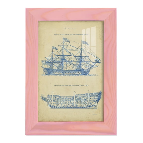 Vintage Ship Blueprint -Framed Print w/glass-Sunset Pink