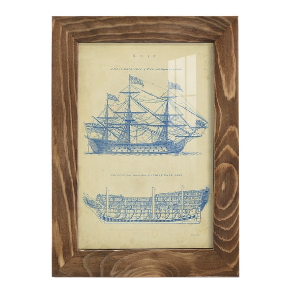 Vintage Ship Blueprint -Framed Print w/glass-Walnut