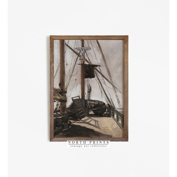 Vintage Ship Deck Dark Nautical Poster, Unframed Size 8x12