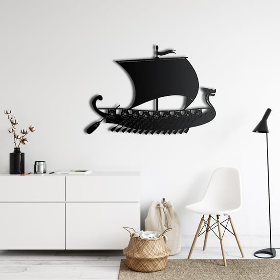 Vintage Ship Metal Wall Art for Home and Outside - Wall-Mounted Geometric Metal Wall Decor - Drop Shadow 3D Effect Wall Decoration for Living Room Bedroom