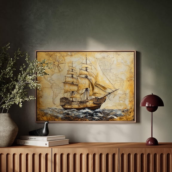 Vintage Ship Nautical Wall Art Old Sailing Vessel Maritime Poster, 8x12 UNFRAMED