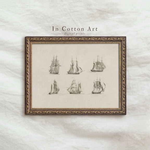 Vintage Ship Sketch Art, Unframed Paper Poster 8x10in